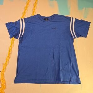 VTG Nautica Mens XL Varsity Stripe T Shirt Navy Blue Cotton Baseball Prep 22x27